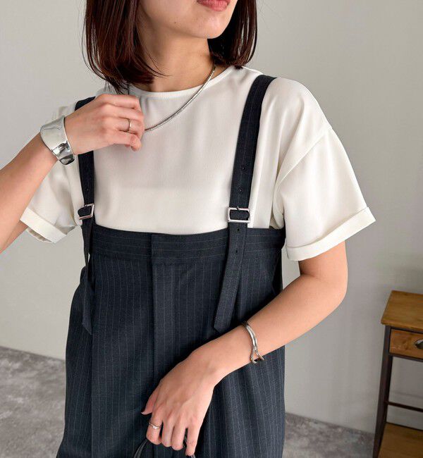 fredy emue「【WEB限定カラーあり】サテン半袖Tシャツブラウス」|シャツ・ブラウス|オフホワイト