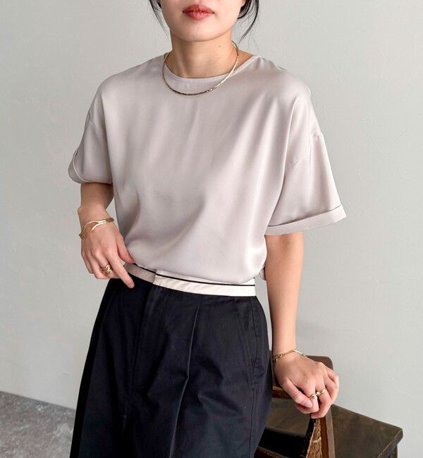 fredy emue「【WEB限定カラーあり】サテン半袖Tシャツブラウス」|シャツ・ブラウス|