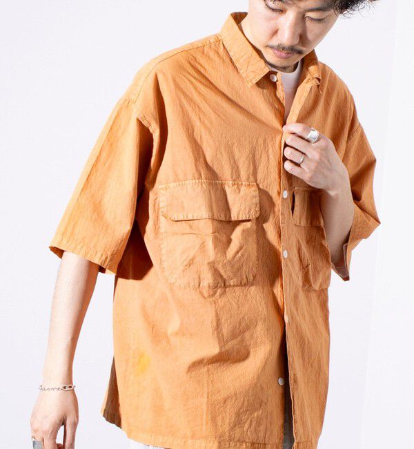GLOSTER「【GLOSTER/グロスター】コットンピグメントショーツスリーブシャツ オーバーシャツ」|シャツ・ブラウス|オレンジ