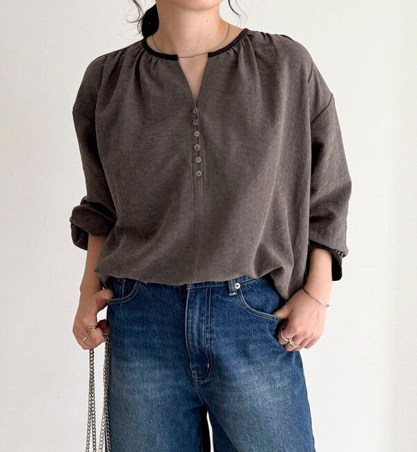 fredy emue「起毛パイピングギャザーブラウス」|シャツ・ブラウス|チャコールグレー