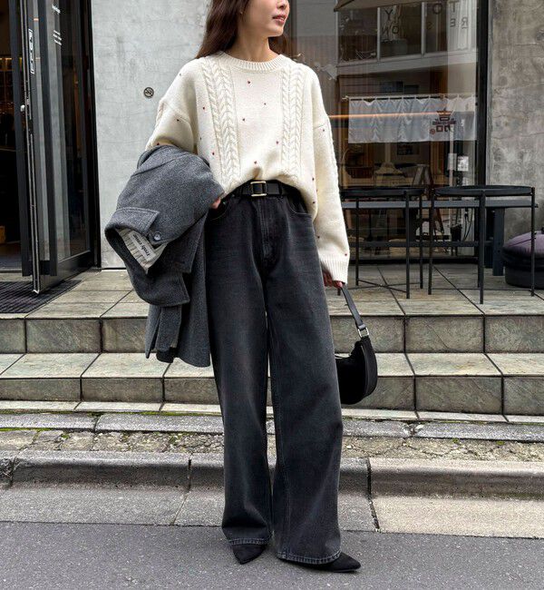 fredy emue「ハート刺繍柄編みニットプルオーバー」|ニット・セーター|