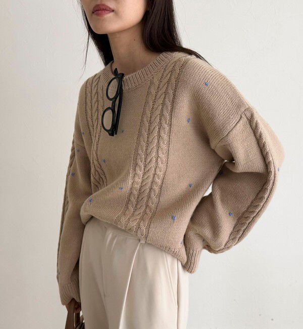 fredy emue「ハート刺繍柄編みニットプルオーバー」|ニット・セーター|