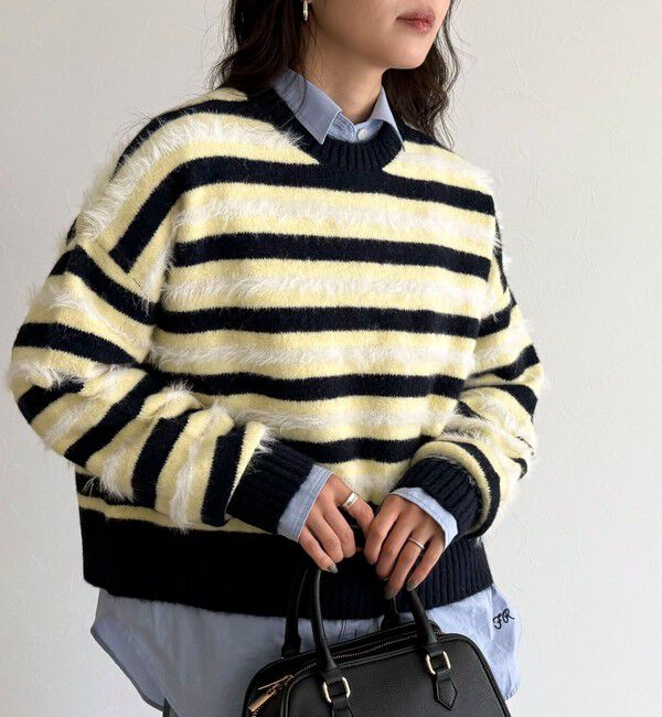 fredy emue「マルチボーダークロップドニットプルオーバー」|ニット・セーター|ブルー系その他2