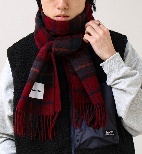 GLOSTER「【カシミヤブレンド】ウールリバーシブルチェックマフラー」|マフラー|