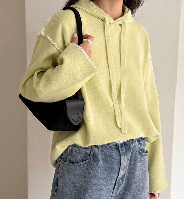 fredy emue「フード付き配色ステッチニットプルオーバー」|ニット・セーター|