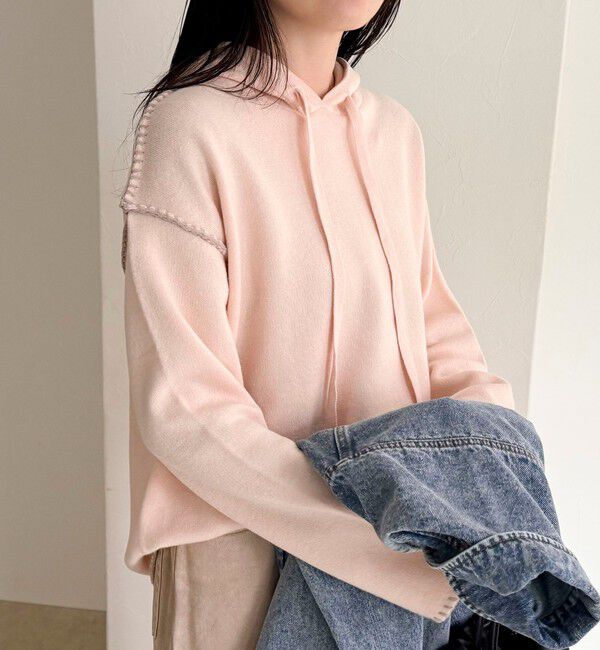 fredy emue「フード付き配色ステッチニットプルオーバー」|ニット・セーター|ベビーピンク