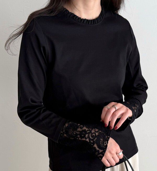 fredy emue「【1枚でもレイヤードでも◎】レーススリーブ衿フリルロンTシャツ」|Tシャツ・カットソー|