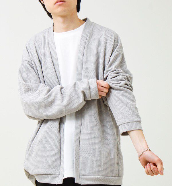 GLOSTER「【ロンTとカーデの2点セット】ランダムジャガード アンサンブルカーディガン」|カーディガン|ライトグレー