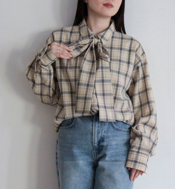 fredy emue「チェック柄ビッグボウタイブラウス」|シャツ・ブラウス|