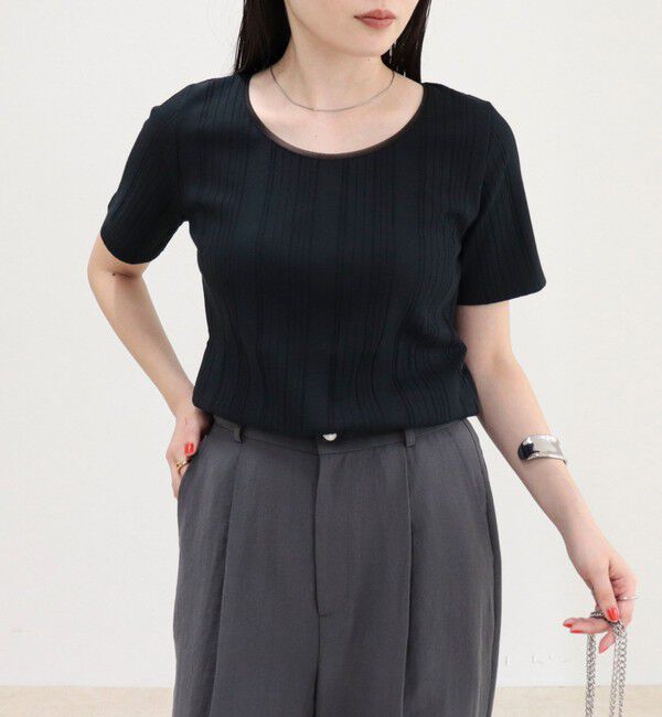 fredy emue「ランダムテレコ5分袖Tシャツ」|Tシャツ・カットソー|ブラック