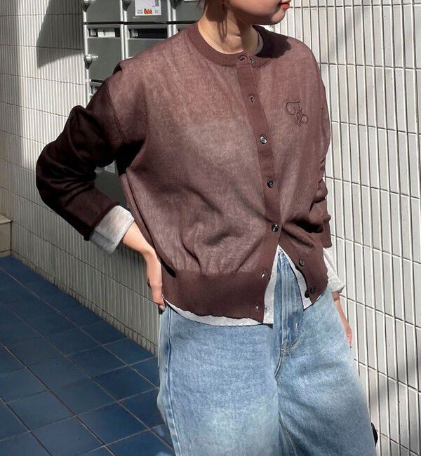 fredy emue「刺繍入りシアーニットカーディガン」|カーディガン|ブラウン