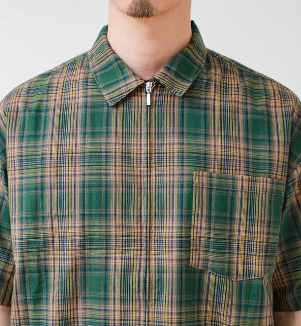 GLOSTER「【軽羽織りにおすすめ】シアーチェック 半袖ZIPシャツ」|シャツ・ブラウス|