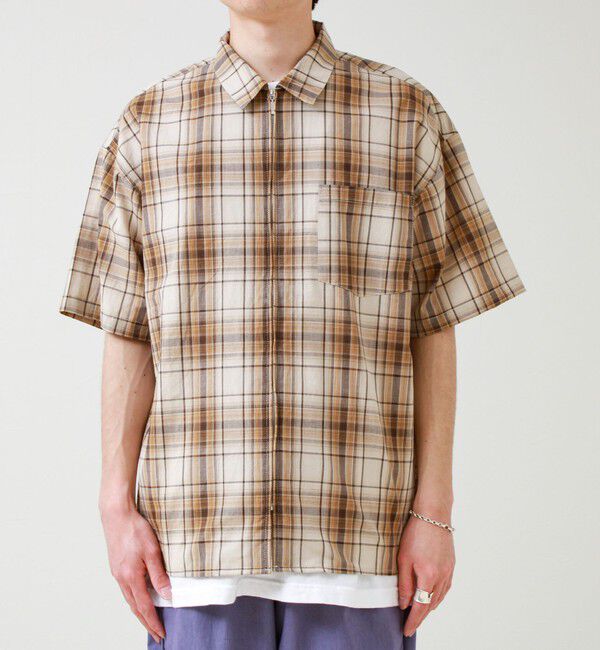 GLOSTER「【軽羽織りにおすすめ】シアーチェック 半袖ZIPシャツ」|シャツ・ブラウス|