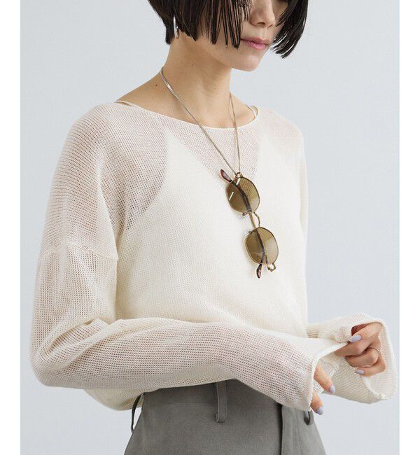 SALON adam et rope'「オーガニックリネンシアーボートネックプルオーバー」|ニット・セーター|ホワイト(10)