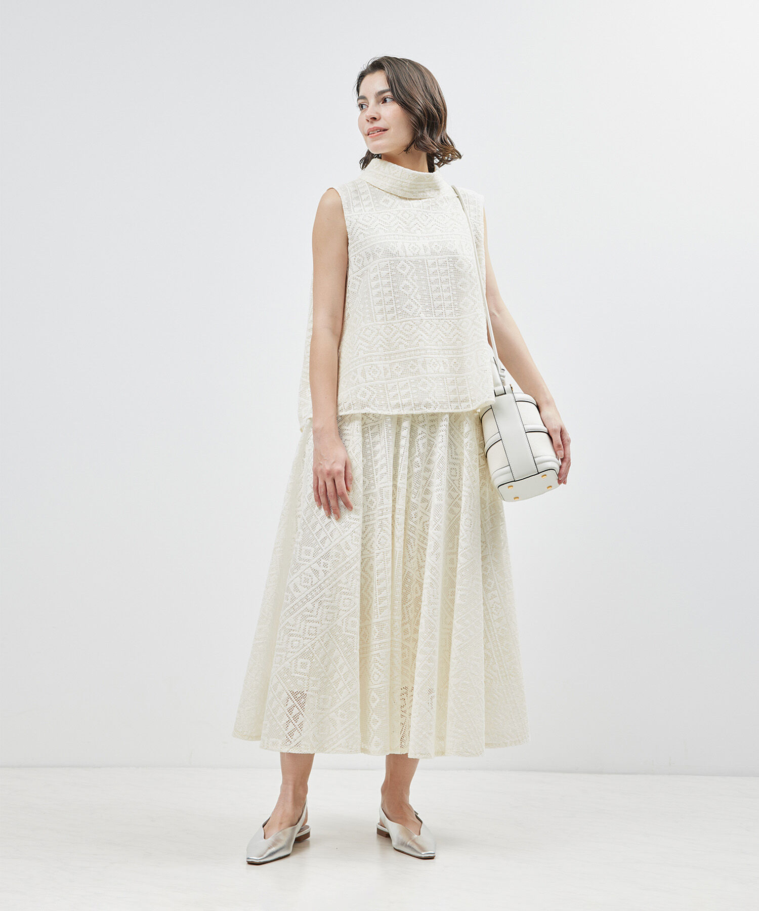 ROPE「ジオメトリックレースフレアスカート【セットアップ対応】【雑誌掲載】【メディア掲載】」|スカート|