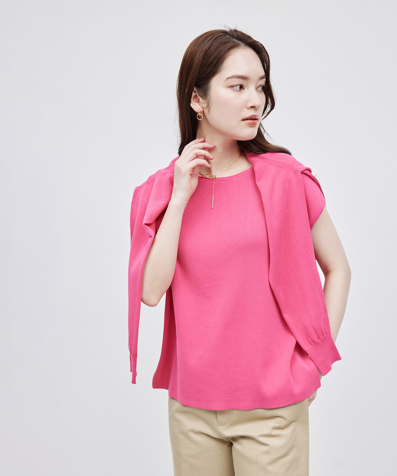 ROPE「【洗える】【接触冷感】ICE COTTONアームレットニットトップス【雑誌/メディア掲載】」|ニット・セーター|