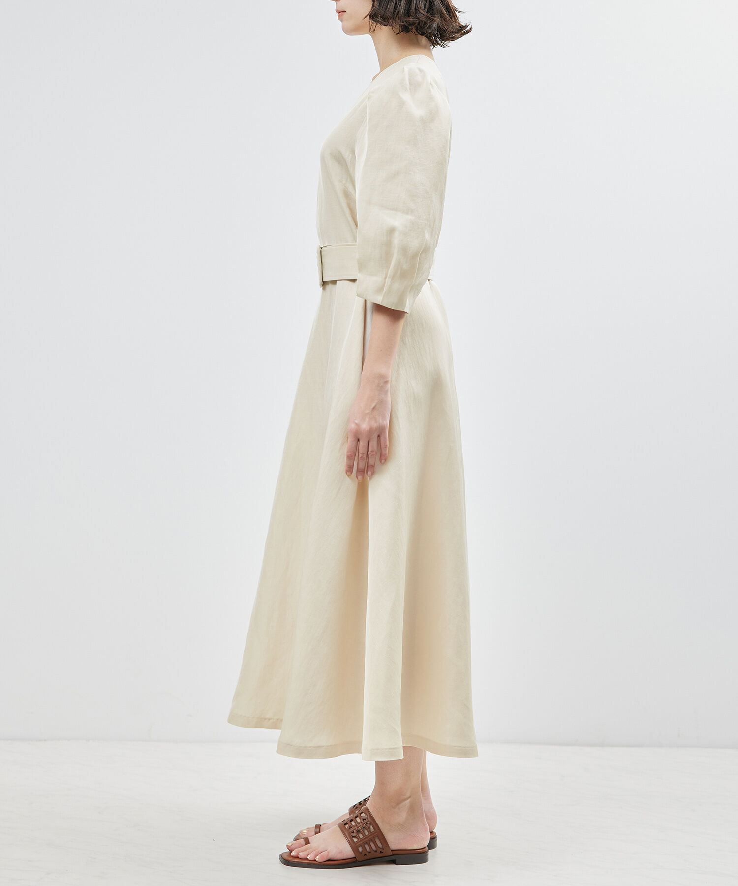 ROPE「パフスリーブベルテッドリネンワンピース」|ワンピース|