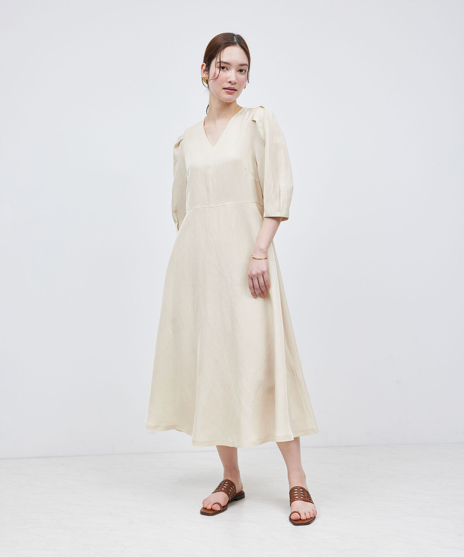 ROPE「パフスリーブベルテッドリネンワンピース」|ワンピース|