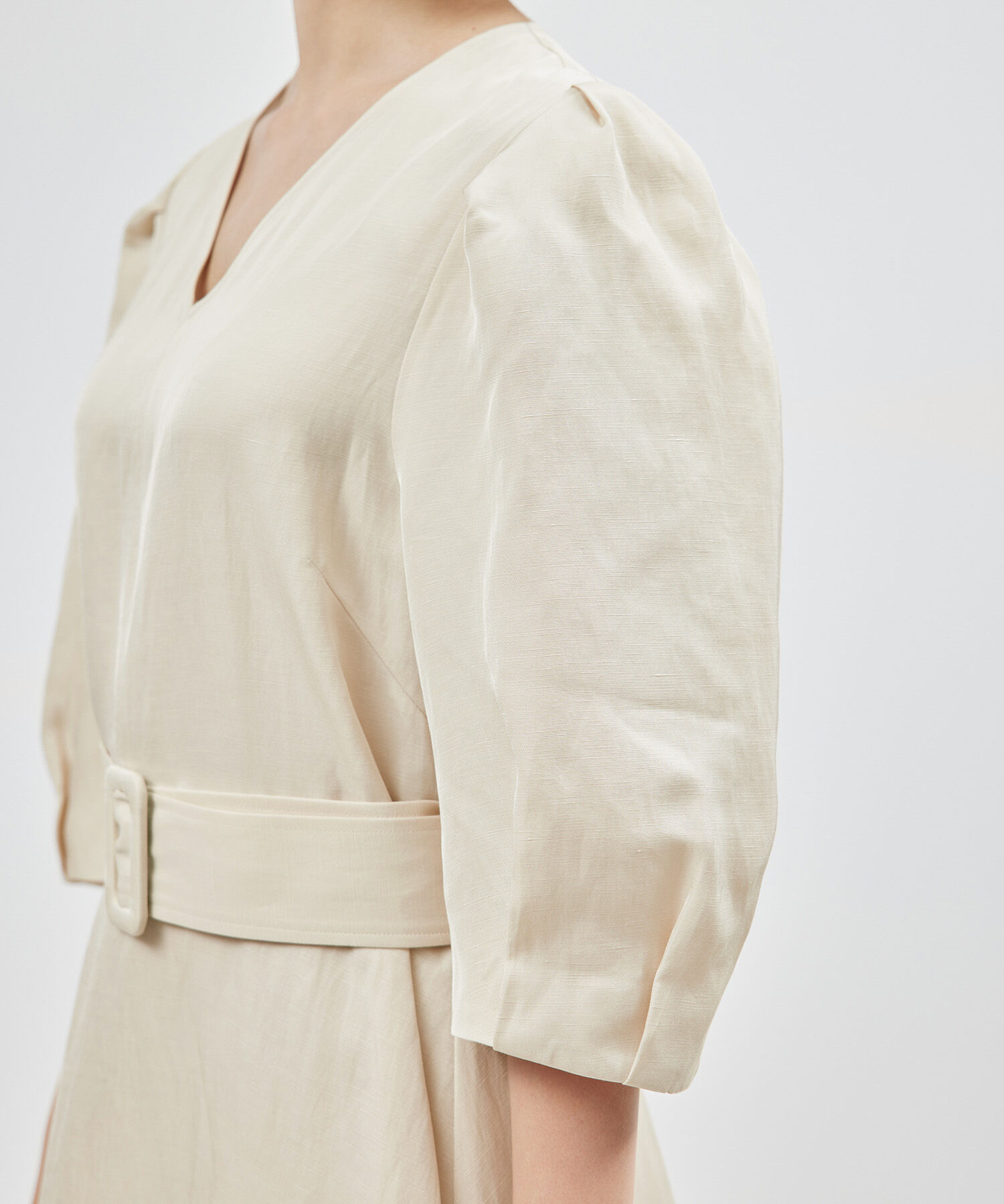 ROPE「パフスリーブベルテッドリネンワンピース」|ワンピース|