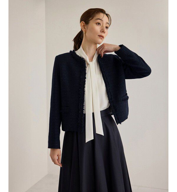 ROPE「【雑誌掲載】ミックスツイードノーカラージャケット」|ノーカラージャケット|
