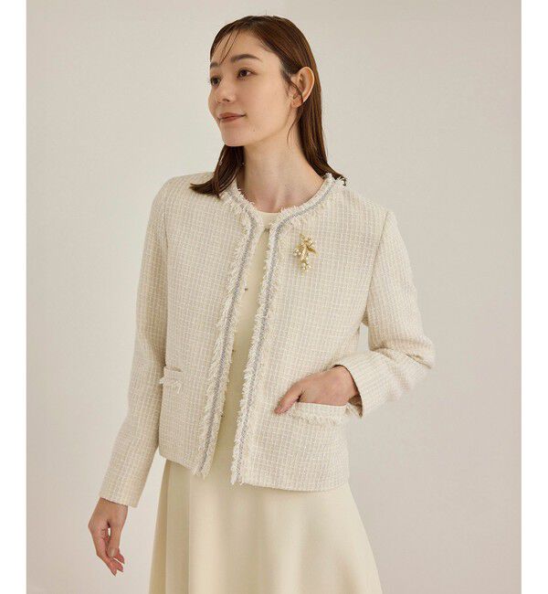 ROPE「【雑誌掲載】ミックスツイードノーカラージャケット」|ノーカラージャケット|オフホワイト(15)