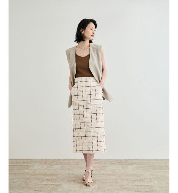 ROPE「【洗える】ツイードチェック ポケット付きタイトスカート」|スカート|