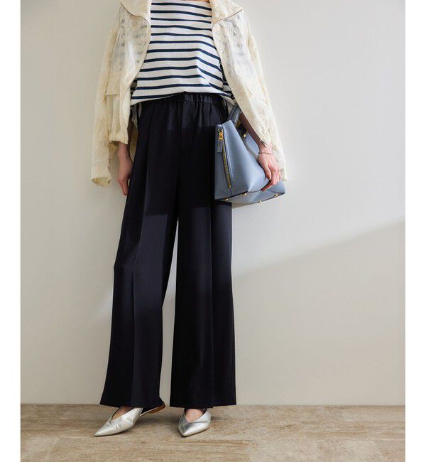 ROPE「【洗える・カセット服・新色追加】バックサテンイージーワイドパンツ/お仕事・通勤・セットアップ対応」|チノ|