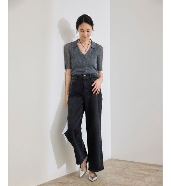 ROPE「【洗える】【WEB・一部店舗限定】シアーリブＶネックポロニット」|ニット・セーター|