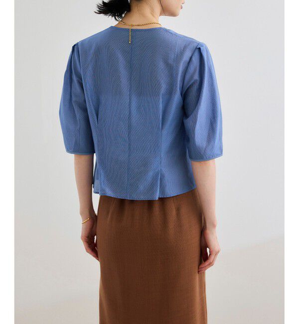 ROPE「【洗える・羽織にもなる】Vネック5分袖パフスリーブブラウス」|シャツ・ブラウス|