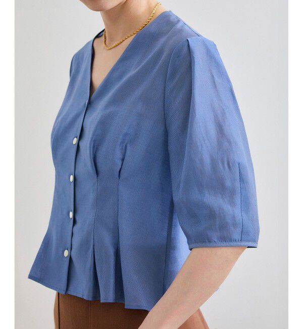 ROPE「【洗える・羽織にもなる】Vネック5分袖パフスリーブブラウス」|シャツ・ブラウス|