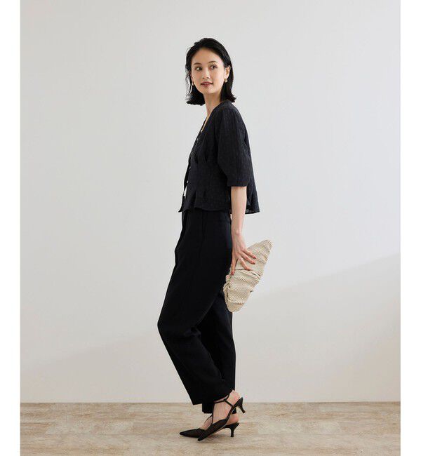 ROPE「【洗える・羽織にもなる】Vネック5分袖パフスリーブブラウス」|シャツ・ブラウス|