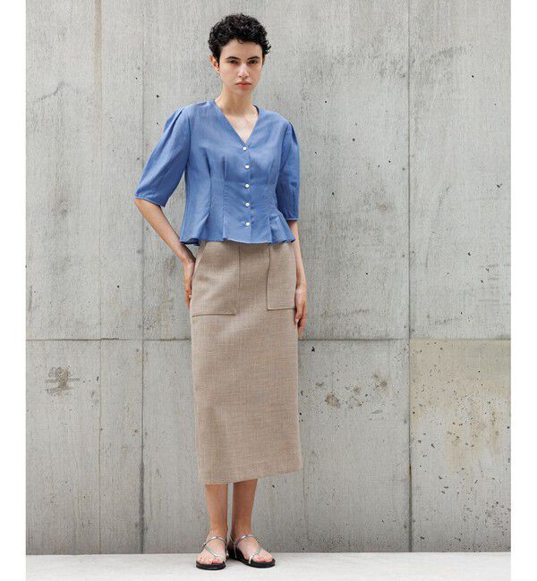 ROPE「【洗える・羽織にもなる】Vネック5分袖パフスリーブブラウス」|シャツ・ブラウス|