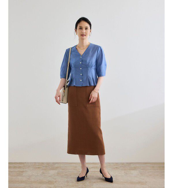 ROPE「【洗える・羽織にもなる】Vネック5分袖パフスリーブブラウス」|シャツ・ブラウス|