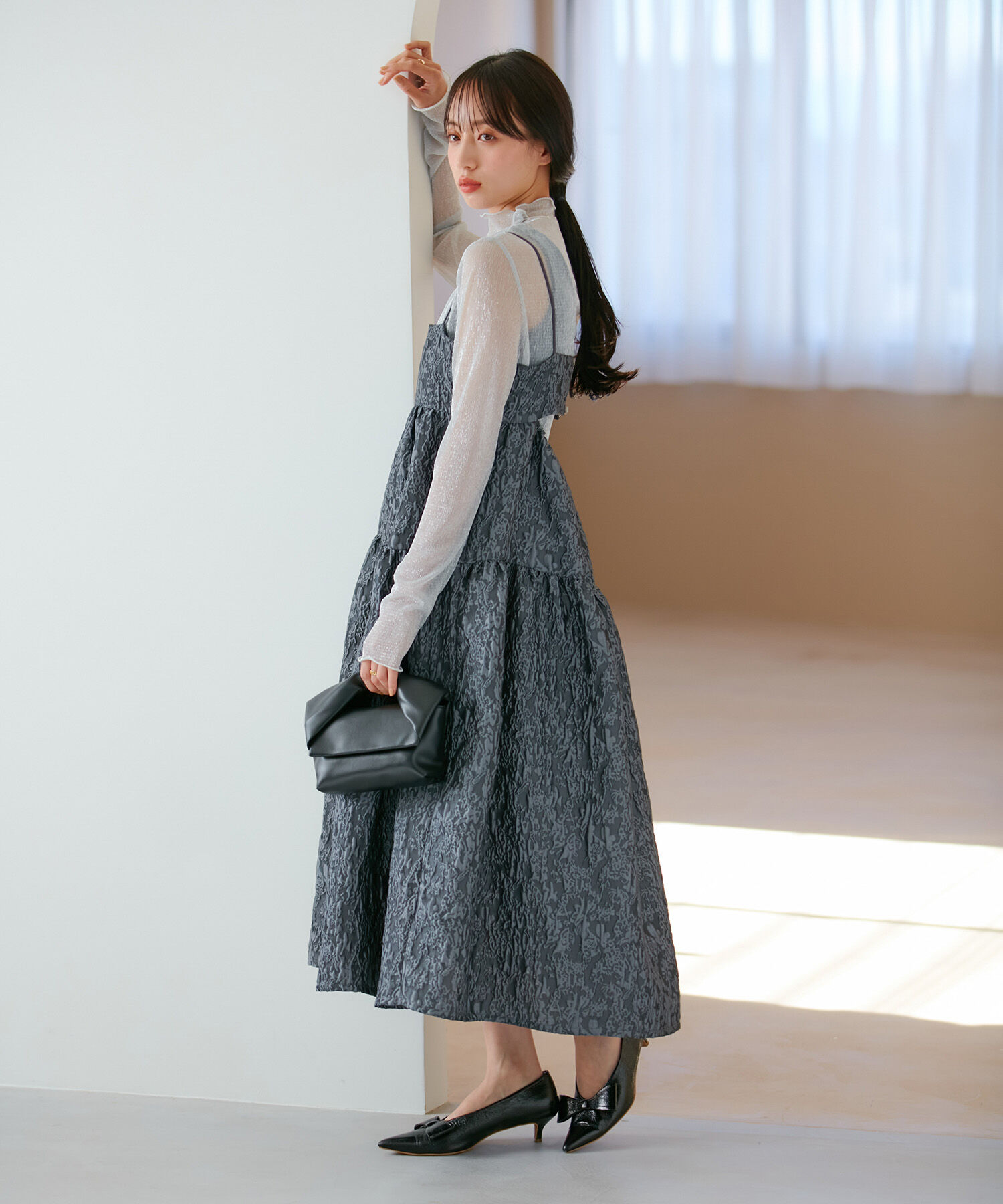 VIS「【VISDRESS】ふくれジャガードフレアワンピース【洗える】」|ワンピース|