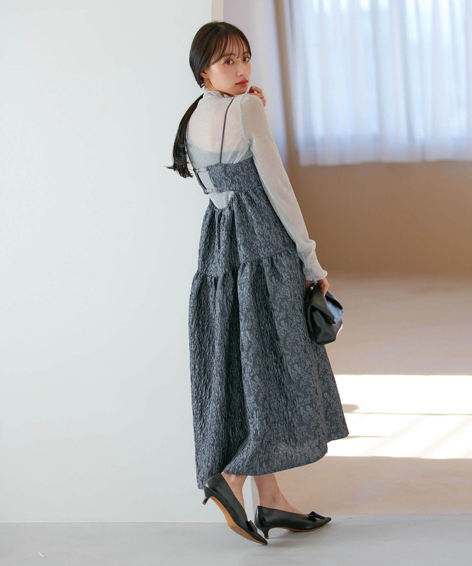 VIS「【VISDRESS】ふくれジャガードフレアワンピース【洗える】」|ワンピース|