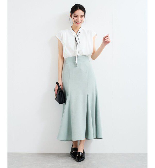 VIS「【接触冷感】配色ボウタイタックブラウス」|シャツ・ブラウス|