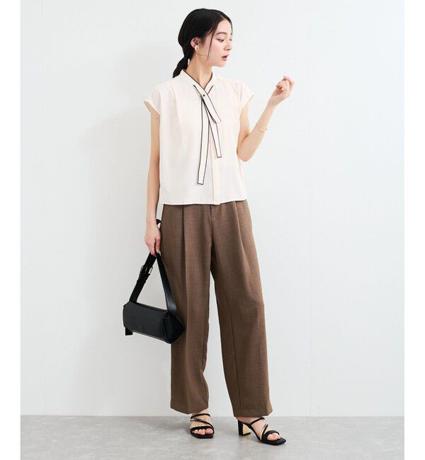 VIS「【接触冷感】配色ボウタイタックブラウス」|シャツ・ブラウス|