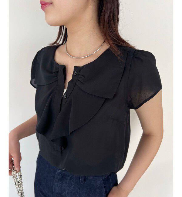 VIS「【WEB限定】【2WAY】リボンモチーフフリルブラウス」|シャツ・ブラウス|ブラック(01)