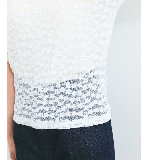 VIS「【前後2WAY】レース五分袖シアーカットプルオーバー」|Tシャツ・カットソー|