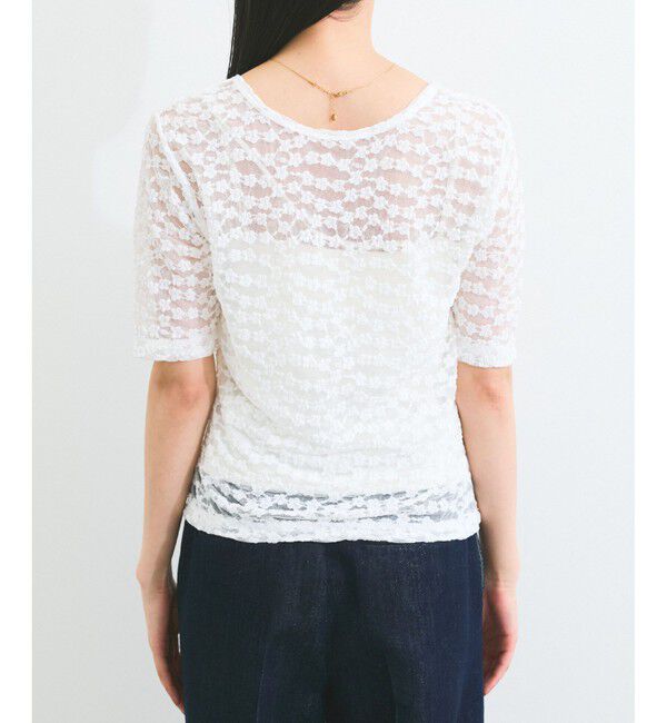 VIS「【前後2WAY】レース五分袖シアーカットプルオーバー」|Tシャツ・カットソー|