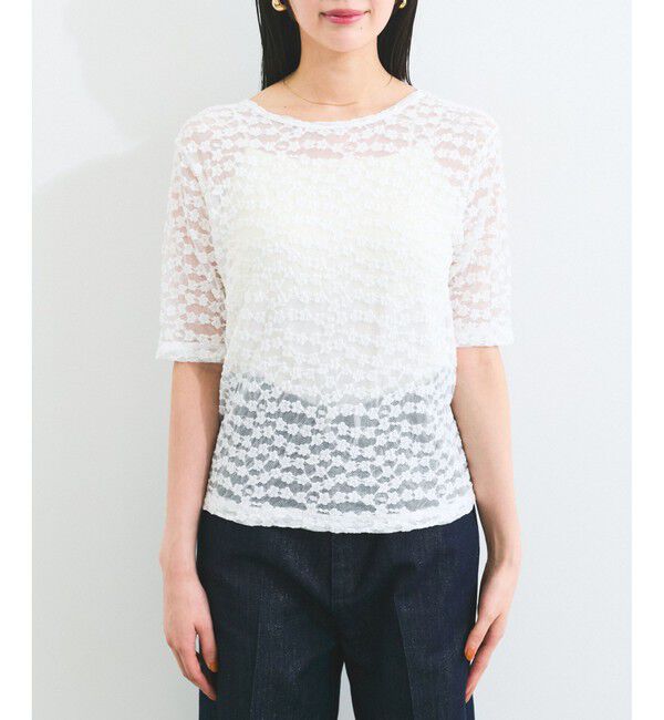 VIS「【前後2WAY】レース五分袖シアーカットプルオーバー」|Tシャツ・カットソー|