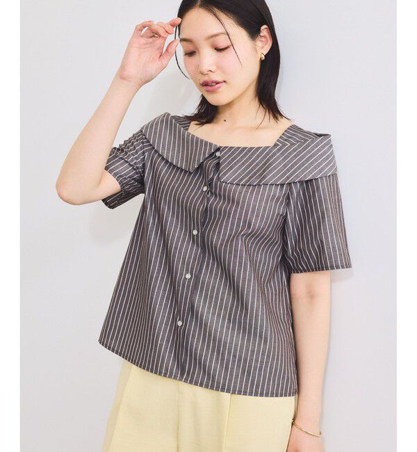 VIS「【防シワ】ラメミックスオフショルダー風ストライプシャツ」|シャツ・ブラウス|ブラウン系(21)