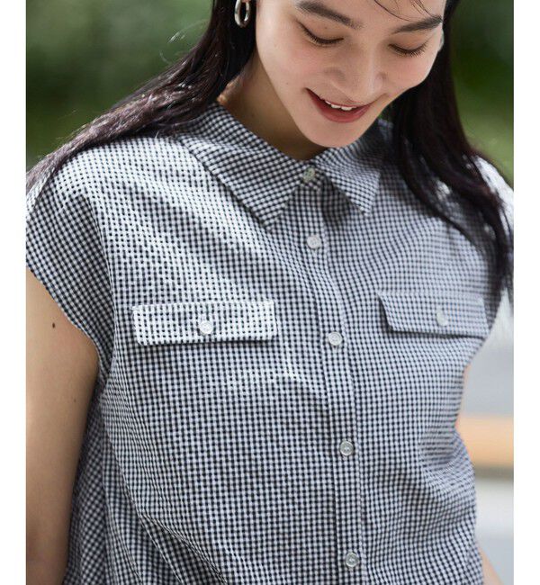 VIS「【UVケア/洗える】フレンチスリーブサッカーブラウス」|シャツ・ブラウス|