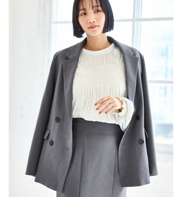 VIS「【美easy】ウーリッシュダブルブレストテーラードジャケット【セットアップ対応/洗える】」|テーラードジャケット|