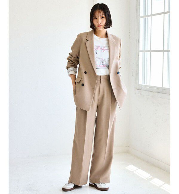 VIS「【美easy】ウーリッシュワンタックワイドパンツ【セットアップ対応/洗える】」|スラックス|