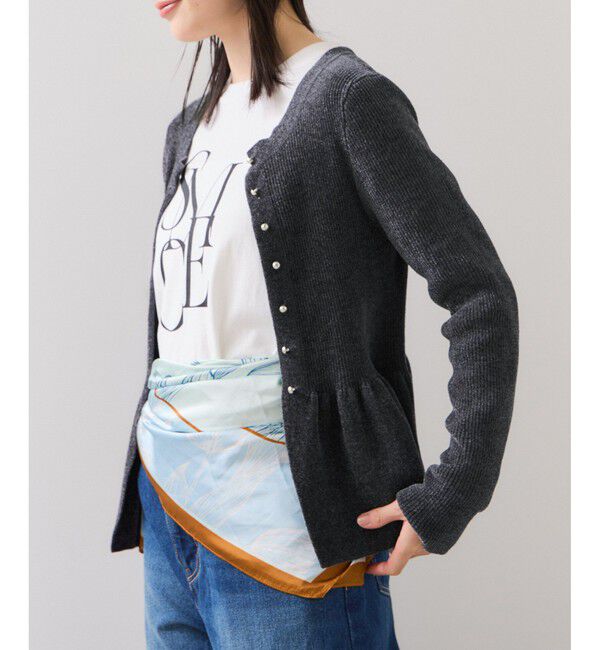 VIS「ペプラム切替モールニットカーディガン/イージーケア」|カーディガン|