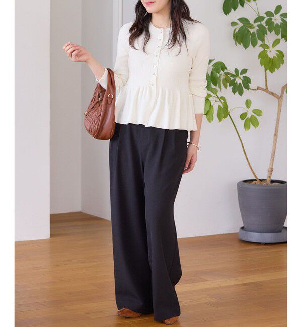 VIS「ペプラム切替モールニットカーディガン/イージーケア」|カーディガン|