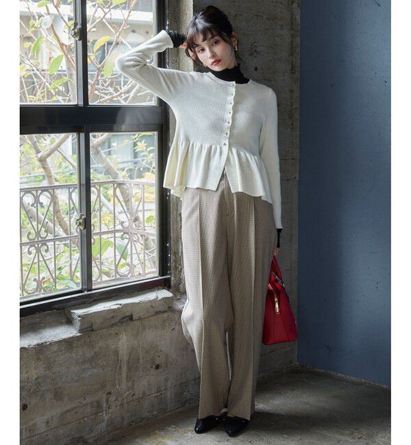 VIS「ペプラム切替モールニットカーディガン/イージーケア」|カーディガン|