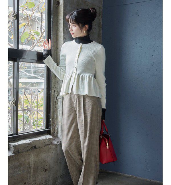 VIS「ペプラム切替モールニットカーディガン/イージーケア」|カーディガン|