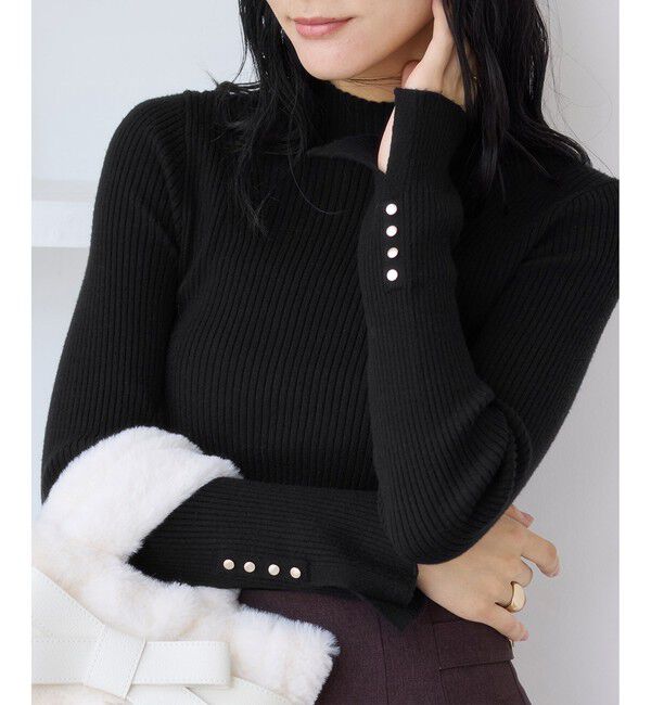 VIS「スリーブ釦アクセントリブニット/静電気防止」|ニット・セーター|ブラック(01)